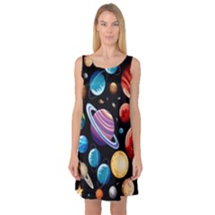 Background-with-many-planets-space Sleeveless Satin Nightdress by Jancukart
