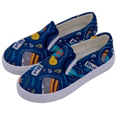 Seamless-pattern-vector-submarine-with-sea-animals-cartoon Kids  Canvas Slip Ons by Jancukart