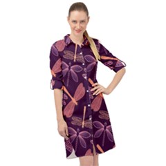 Dragonfly-pattern-design Long Sleeve Mini Shirt Dress by Jancukart