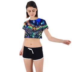 Peacock Feather Drop Tie Back Short Sleeve Crop Tee by artworkshop