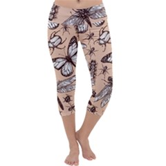 Vintage-drawn-insect-seamless-pattern Capri Yoga Leggings by Jancukart