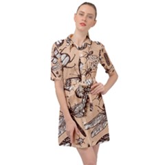 Vintage-drawn-insect-seamless-pattern Belted Shirt Dress by Jancukart