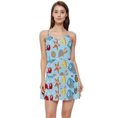 Seamless-pattern-funny-marine-animals-cartoon Short Frill Dress by Jancukart