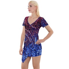 Autumn Fractal Forest Background Short Sleeve Asymmetric Mini Dress by Amaryn4rt