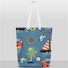 Seamless-pattern-with-sailing-cartoon Full Print Rope Handle Tote (small) by Jancukart