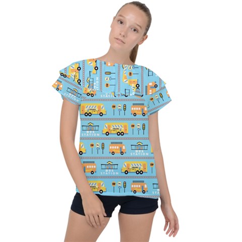 Buses-cartoon-pattern-vector Ruffle Collar Chiffon Blouse by Jancukart