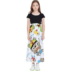 Vector-seamless-pattern-cute-fishing-animals-cartoon Kids  Flared Maxi Skirt by Jancukart