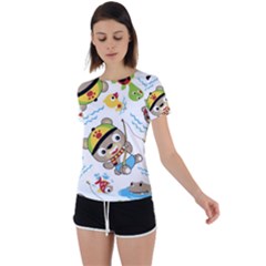 Vector-seamless-pattern-cute-fishing-animals-cartoon Back Circle Cutout Sports Tee by Jancukart