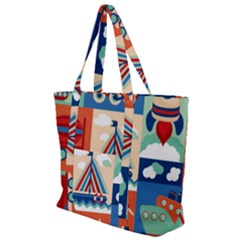 Toy-transport-cartoon-seamless-pattern-with-airplane-aerostat-sail-yacht-vector-illustration Zip Up Canvas Bag by Jancukart