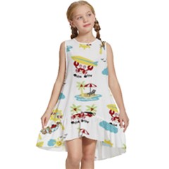 Vector-pattern-with-funny-animals-cartoon-summer-holiday-beach Kids  Frill Swing Dress by Jancukart