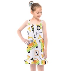 Seamless-pattern-vector-illustration-vehicles-cartoon Kids  Overall Dress by Jancukart