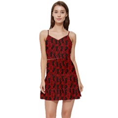 Micro Blood Red Cats Short Frill Dress by NerdySparkleGoth