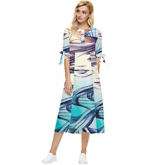 Beautifull Ariel Little Mermaid  Painting Bow Sleeve Chiffon Midi Dress by artworkshop