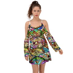 Character Disney Stained Kimono Sleeves Boho Dress by artworkshop