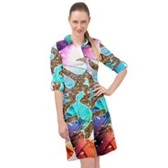 Browning Deer Glitter Galaxy Long Sleeve Mini Shirt Dress by artworkshop