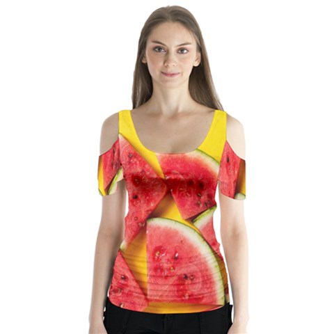 Watermelon Butterfly Sleeve Cutout Tee  by artworkshop