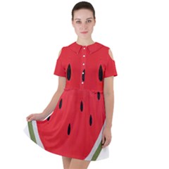 Watermelon Pillow Fluffy Short Sleeve Shoulder Cut Out Dress  by artworkshop