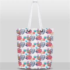Flowers Diamonds Pattern Full Print Rope Handle Tote (small) by Sparkle
