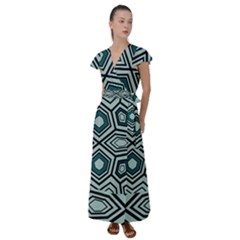 Abstract Pattern Geometric Backgrounds Flutter Sleeve Maxi Dress by Eskimos