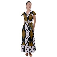 Abstract Pattern Geometric Backgrounds  Flutter Sleeve Maxi Dress by Eskimos