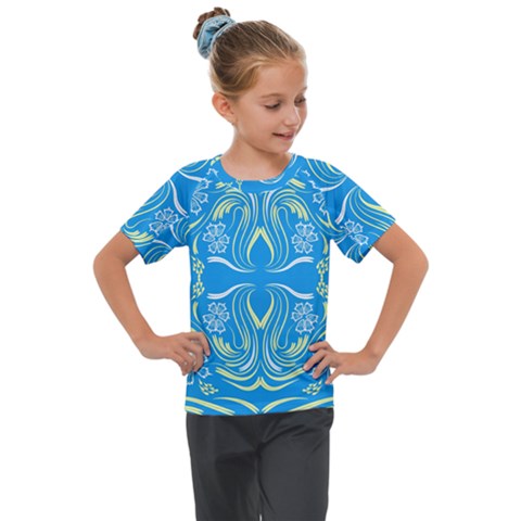 Folk Flowers Print Floral Pattern Ethnic Art Kids  Mesh Piece Tee by Eskimos