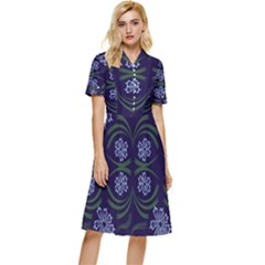 Folk Flowers Print Floral Pattern Ethnic Art Button Top Knee Length Dress by Eskimos