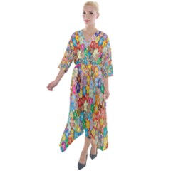 Floral Flowers Quarter Sleeve Wrap Front Maxi Dress by artworkshop
