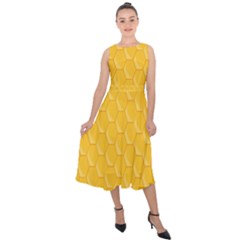 Hexagons Yellow Honeycomb Hive Bee Hive Pattern Midi Tie-back Chiffon Dress by artworkshop