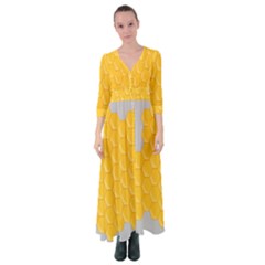 Hexagons Yellow Honeycomb Hive Bee Hive Pattern Button Up Maxi Dress by artworkshop
