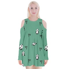 Pandas Pattern Velvet Long Sleeve Shoulder Cutout Dress by artworkshop