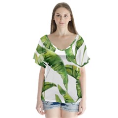 Sheets Tropical Plant Palm Summer Exotic V-neck Flutter Sleeve Top by artworkshop