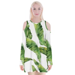 Sheets Tropical Plant Palm Summer Exotic Velvet Long Sleeve Shoulder Cutout Dress by artworkshop