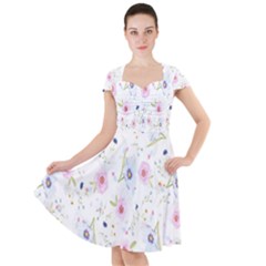 Pattern Flowers Cap Sleeve Midi Dress by artworkshop