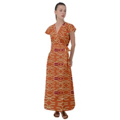 Abstract Pattern Geometric Backgrounds  Flutter Sleeve Maxi Dress by Eskimos