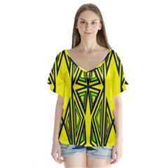 Abstract Pattern Geometric Backgrounds V-neck Flutter Sleeve Top by Eskimos