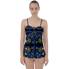 Folk Flowers Print Floral Pattern Ethnic Art Babydoll Tankini Set by Eskimos