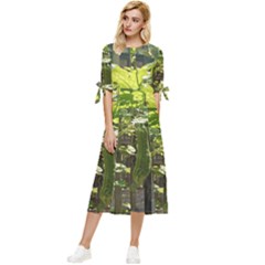 Bitter Melon Bow Sleeve Chiffon Midi Dress by artworkshop