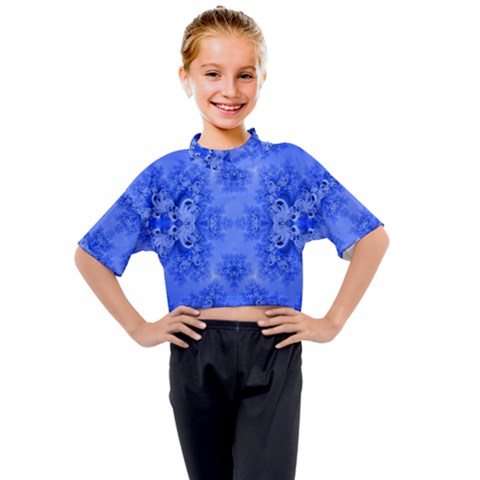 Blue Sky Over The Bluebells Frost Fractal Kids Mock Neck Tee by Artist4God