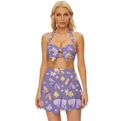 Vector-seamless-pattern-with-butterflies-beetles Vintage Style Bikini Top And Skirt Set  by Jancukart