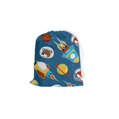 Seamless-pattern-vector-with-spacecraft-funny-animals-astronaut Drawstring Pouch (small) by Jancukart