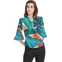 Leaves Tropical Exotic Loose Horn Sleeve Chiffon Blouse View1