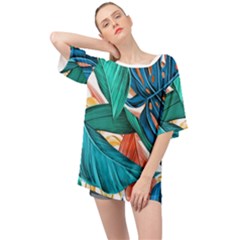 Leaves Tropical Exotic Oversized Chiffon Top by artworkshop