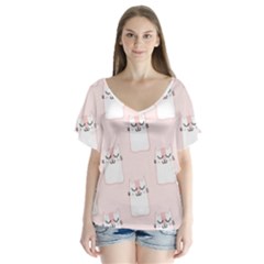 Fluffy Cat Pets V-neck Flutter Sleeve Top by artworkshop