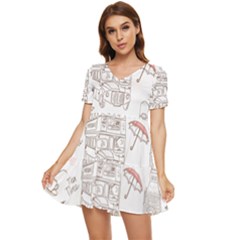 I Love London Drawing Tiered Short Sleeve Babydoll Dress by Jancukart