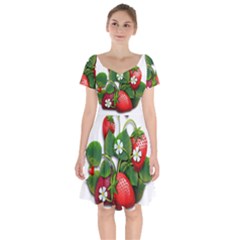 Strawberries-fruits-fruit-red Short Sleeve Bardot Dress by Jancukart