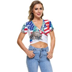 Statue Of Liberty Independence Day Poster Art Short Sleeve Foldover Tee by Jancukart