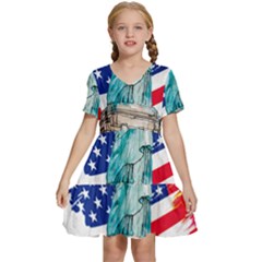 Statue Of Liberty Independence Day Poster Art Kids  Short Sleeve Tiered Mini Dress by Jancukart