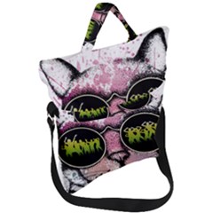Black-cat-head Fold Over Handle Tote Bag by Jancukart