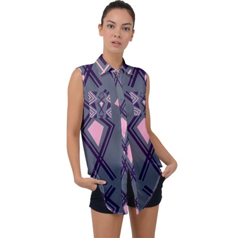 Abstract Pattern Geometric Backgrounds  Sleeveless Chiffon Button Shirt by Eskimos