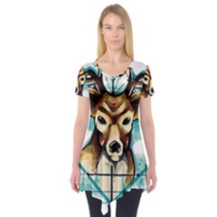 Deer-unicorn-tattoo-drawing-vector-watercolor Short Sleeve Tunic  by Jancukart